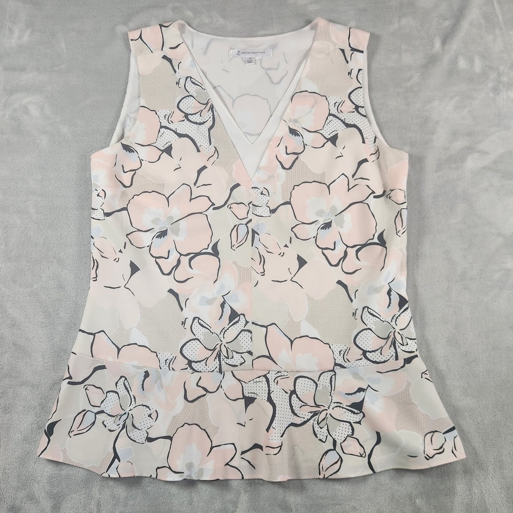 Brooks Brothers Womens 6 Pink Floral Sleeveless Peplum Blouse V Neck‎ Coquette